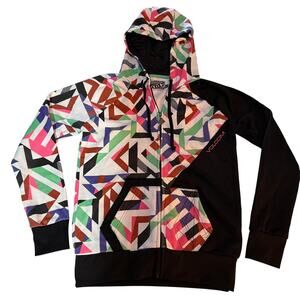 Volcom Full Zip Hoodie Medium Y2K Geometric Print Colorblock Skate Streetwear